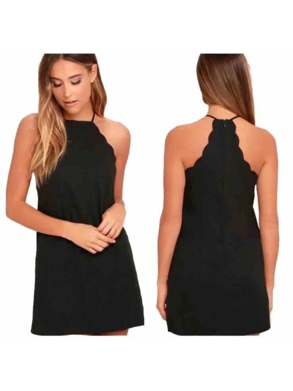 Lulus NWT black Halter Mini Dress scalloped top XXS Adjustable Straps.